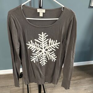 LOFT Gray Sweater with White Snowflake